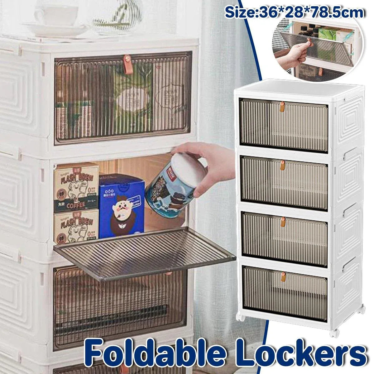 4 Tier Plastic Storage Cabinet with Wheels Large Capacity Foldable Storage Bins